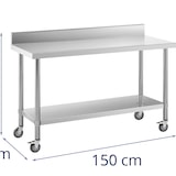 thumbnail of Royal Catering - RVS tafel met wielen - PREMIUM - 60 x 150 cm - 160 kg - achterwand -