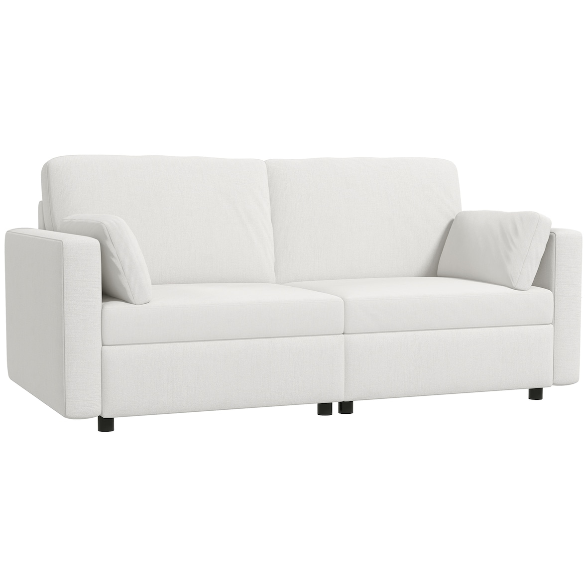 HOMCOM Sofá de 3 Lugares Sofá Sala de Estar Estofado em Poliéster com 2 Almofadas Acolchoadas 178x82x85 cm Creme