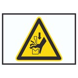 thumbnail of Achtung Quetschgefahr zwischen Werkzeugen einer Presse Symbol A5 (148x210mm) Schild