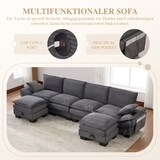 thumbnail of Merax 4-Sitzer-Sofa mit 2x Hocker, USB-C-Anschluss & Seitentaschen, Dicke Kissen, Corduroy, Dunkelgrau