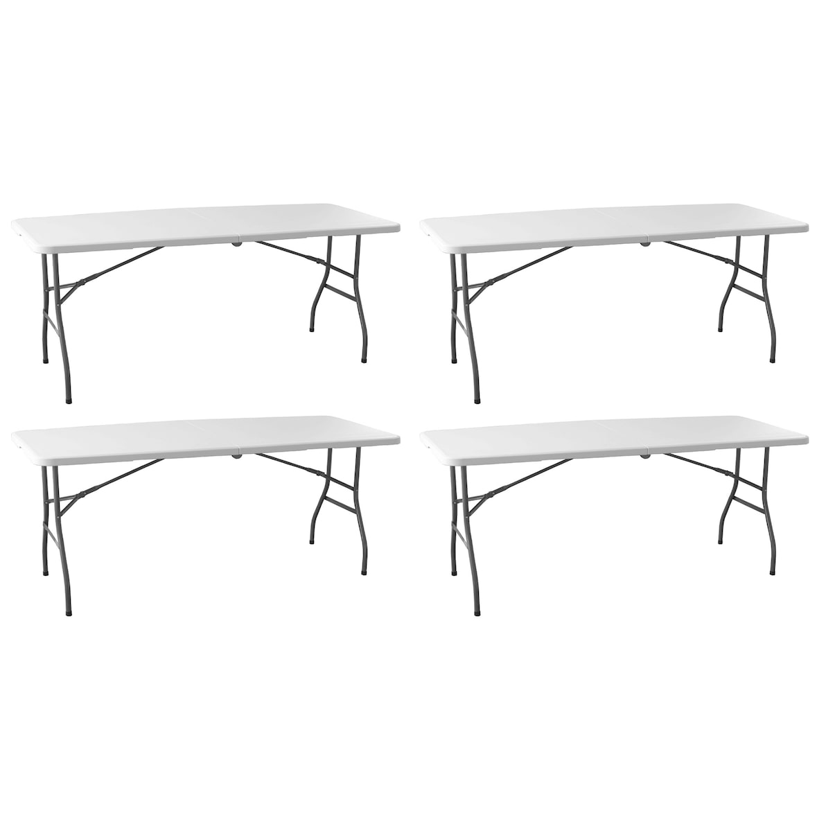 Pack 4 Mesas Plegables 180cm Blancas. Lote Profesional Mesa Maleta Rectangular. Acero y HDPE Alta Resistencia