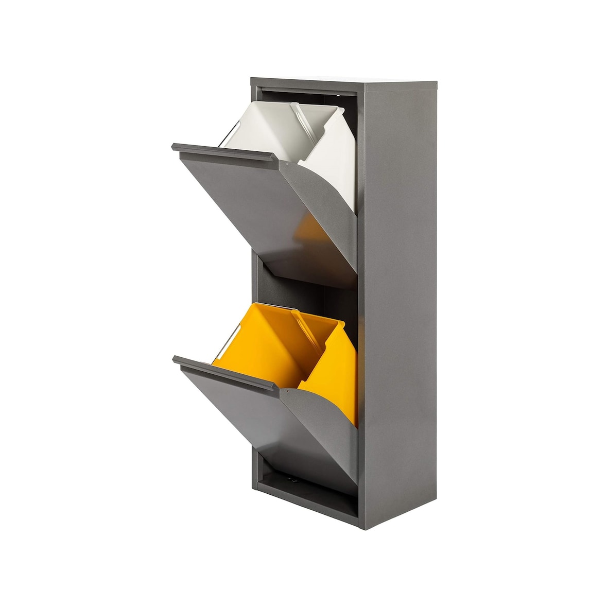 WellHome - Cubo de basura y reciclaje Metálico de 2 compartimentos de 34L (2x17L) en color Gris brillo - 33,5x25x92cm