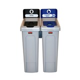 thumbnail of Slim Jim Recyclingstation 2-stroom NL deksel gesloten (zwart)/flessen (blauw), Rubbermaid - grijs, zwart, blauw