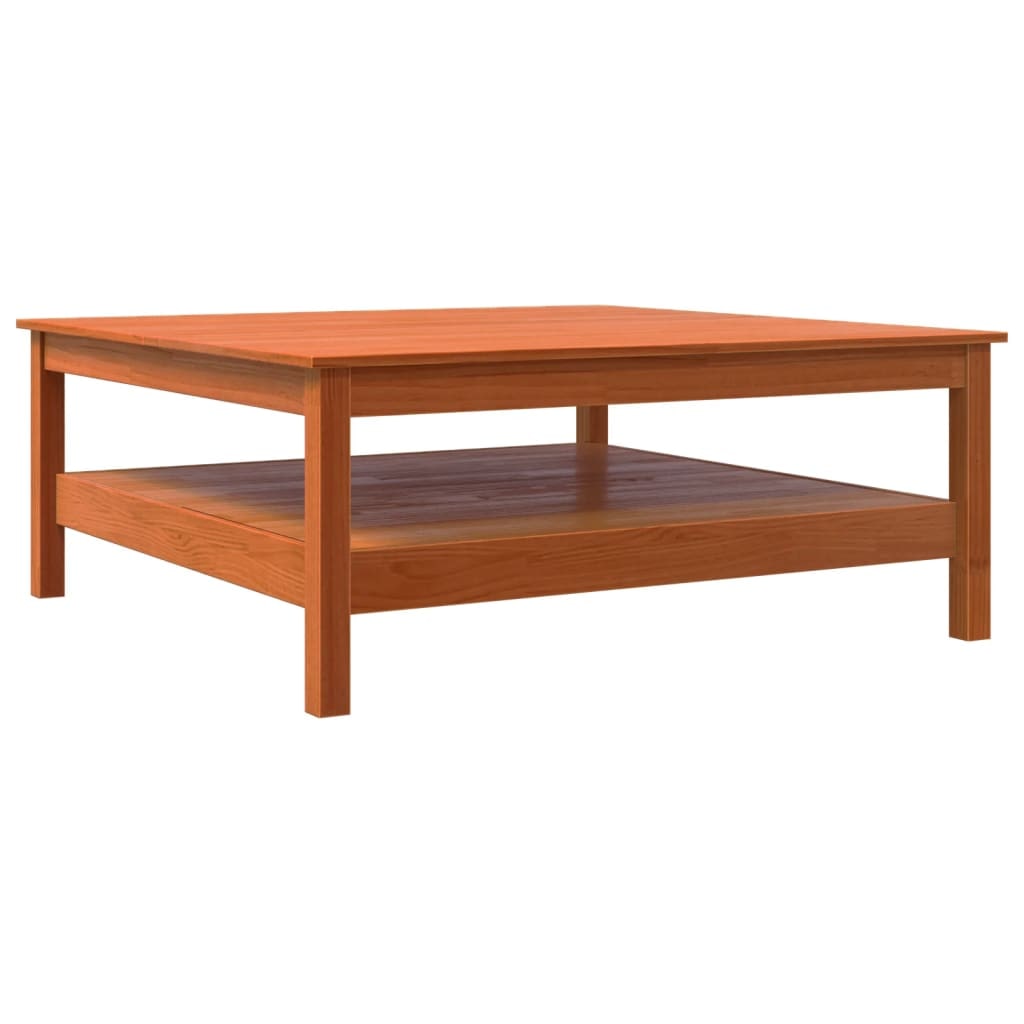 Mesa de centro madera maciza de pino marrón cera 100x100x40 cm