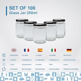 thumbnail of 100 frascos 250ml com tampa preta. Ideais para compotas, doces, mel e casamentos.