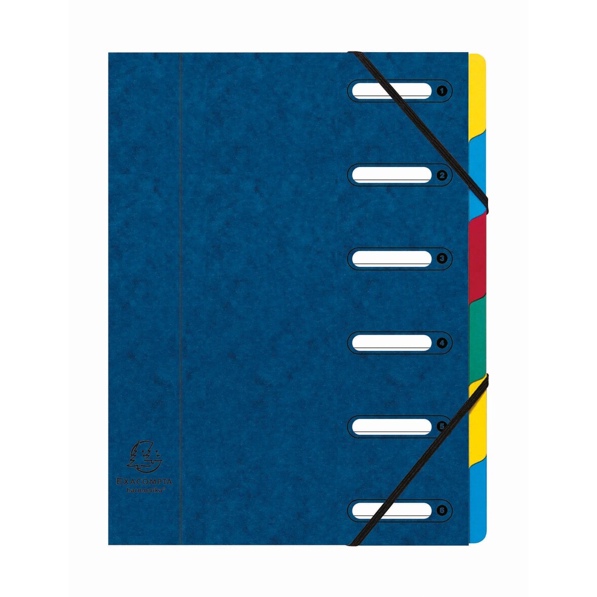 Exacompta - Réf. 5306E - Carton de 8 trieurs HARMONIKA - avec élastiques et fenêtres découpées  - 6 compartiments - pour A4 - couleurs assorties
