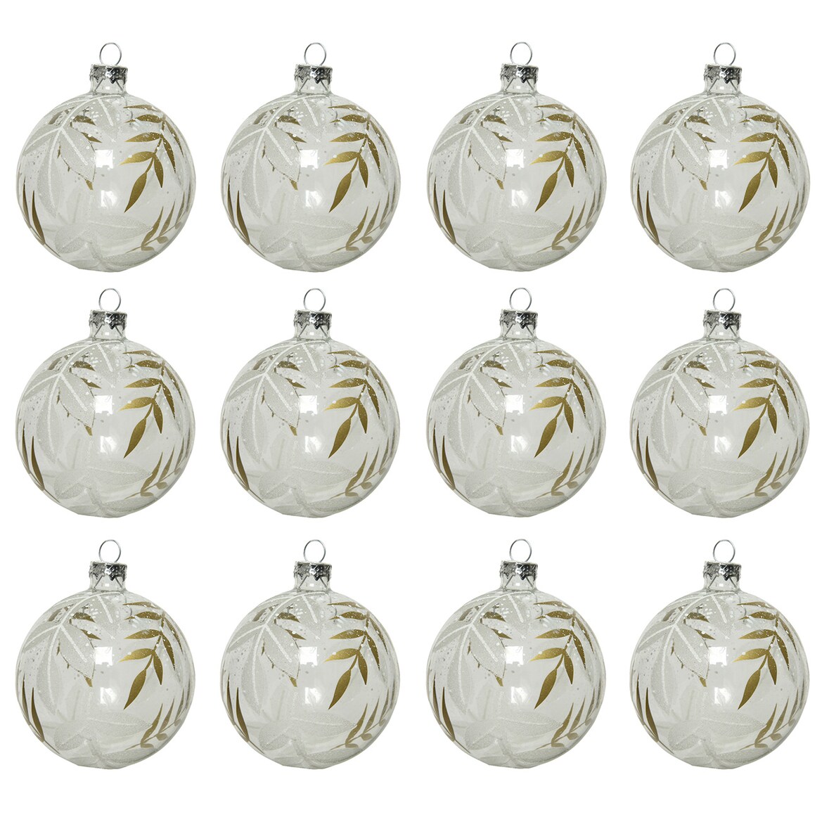 12 Weihnachtskugeln 8cm Glas Blättermuster Christbaumkugeln transparent klar