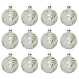 thumbnail of 12 Weihnachtskugeln 8cm Glas Blättermuster Christbaumkugeln transparent klar