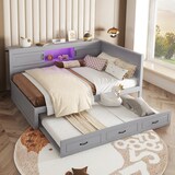 thumbnail of Schlafsofa 140x200 mit LED-Beleuchtung, Stauraum und USB-Anschlüssen, Grau – Ausziehbares Bett für kleine Räume