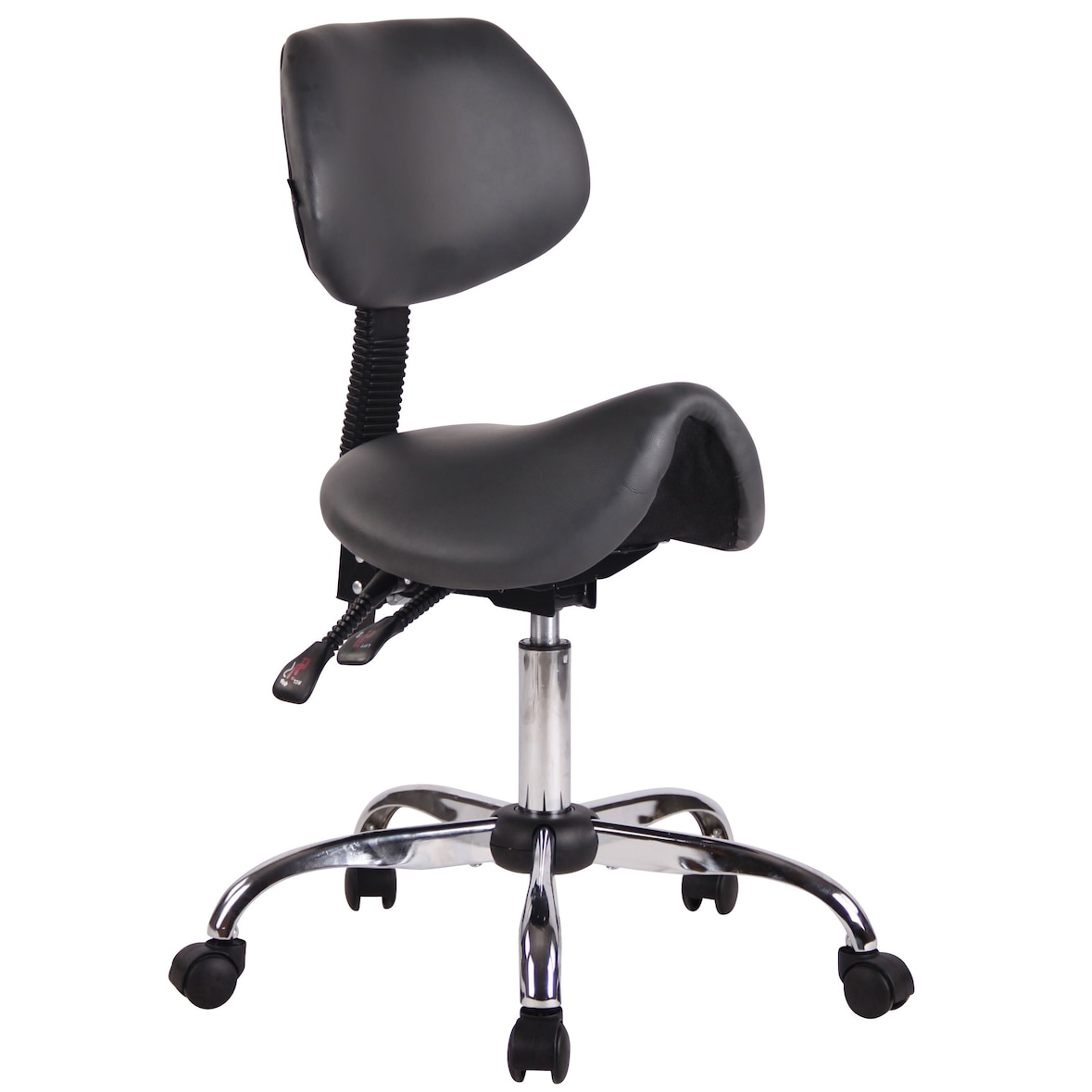 DELUKE® Sattelhocker mit Lehne KOLLI Höhenverstellbar, Drehbar Kunstleder pflegeleicht Rollhocker Arbeitshocker Praxishocker Arzthocker Grau