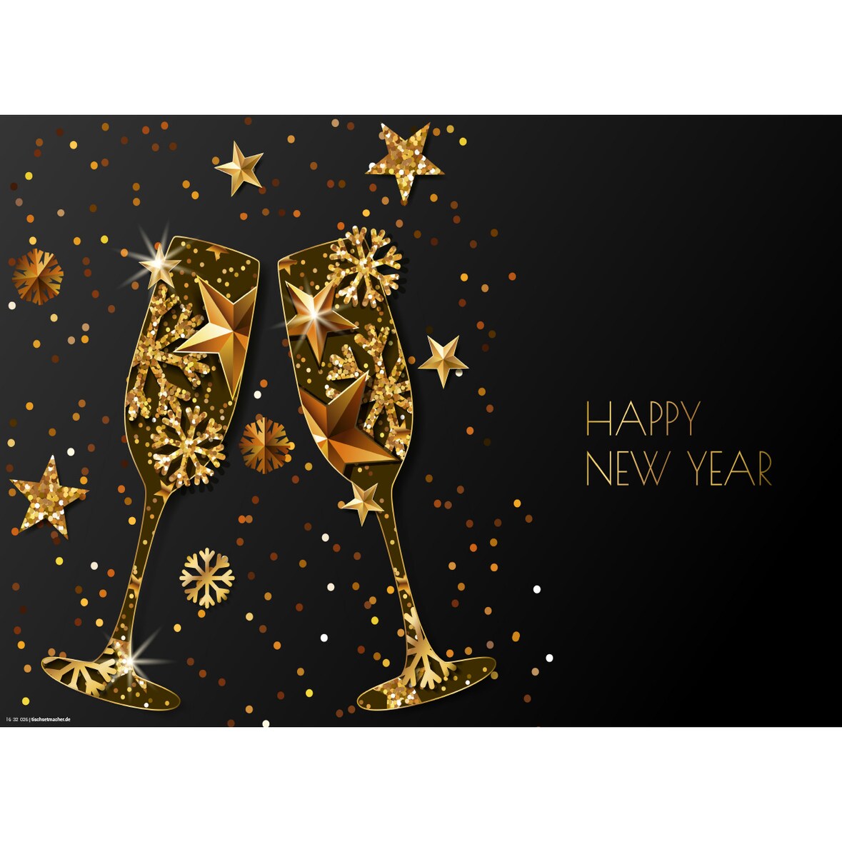 Tischsets | Platzsets - Silvester - Sektgläser Grafik - 12 Stück aus Premium Papier in Aufbewahrungsmappe – Die Tischdekoration für Silvester
