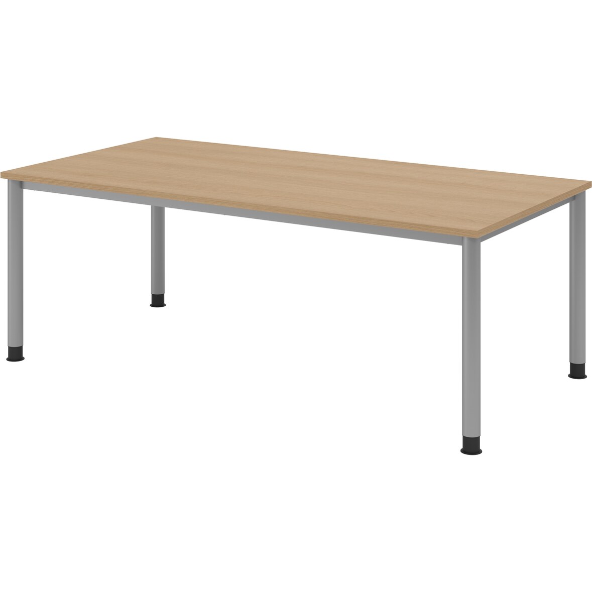 bümö höhenverstellbarer Schreibtisch H-Serie 200x100 cm in Eiche, Gestell in Silber - großer PC Tisch für's Büro manuell höhenverstellbar,