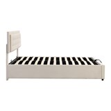 thumbnail of Bett mit höhenverstellbarem Kopfteil mit Stauraum und Hydraulikfunktion Europäisches Design mit Metallfüßen und Schubladen Modernes Doppelbett Beige