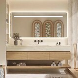 thumbnail of Wandhängendes Badmöbel-Set Travertin-Look mit Sinterstein Waschbecken Spiegel Unterschrank Ablage ohne Armaturloch 120×55 cm【YT9865-120 BKK】