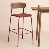 thumbnail of Set van 2 hoge stoelen in bordeauxrood hout