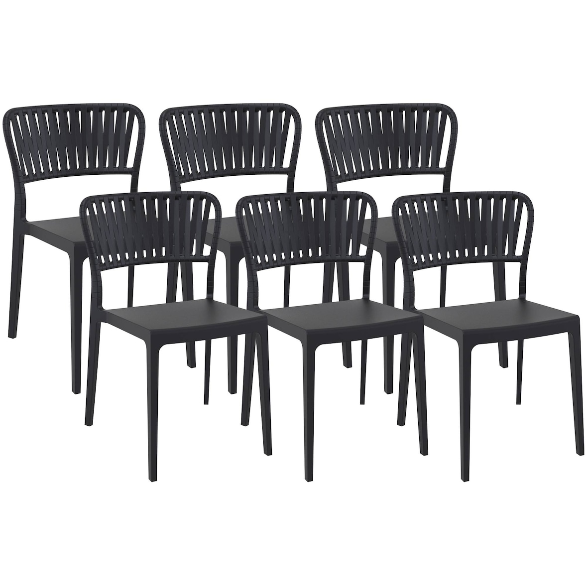 CLP 6er Set Gartenstühle Portofino Kunststoff HBT: 84x45x55 cm schwarz