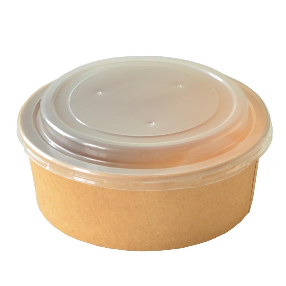 Saladier Kraft Jetable avec Couvercle Transparent Micro-Ondable  1100 ml  - Ø18 x 7 cm - Carton - par 100