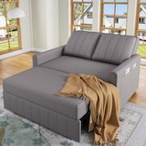 thumbnail of Multifunktionales Sofabett, faltbar, 127x75x94 cm, mit 2 Kissen und verstellbarer Rückenlehne, ideal für kleine Räume, Stoffbezug, Antikgrau