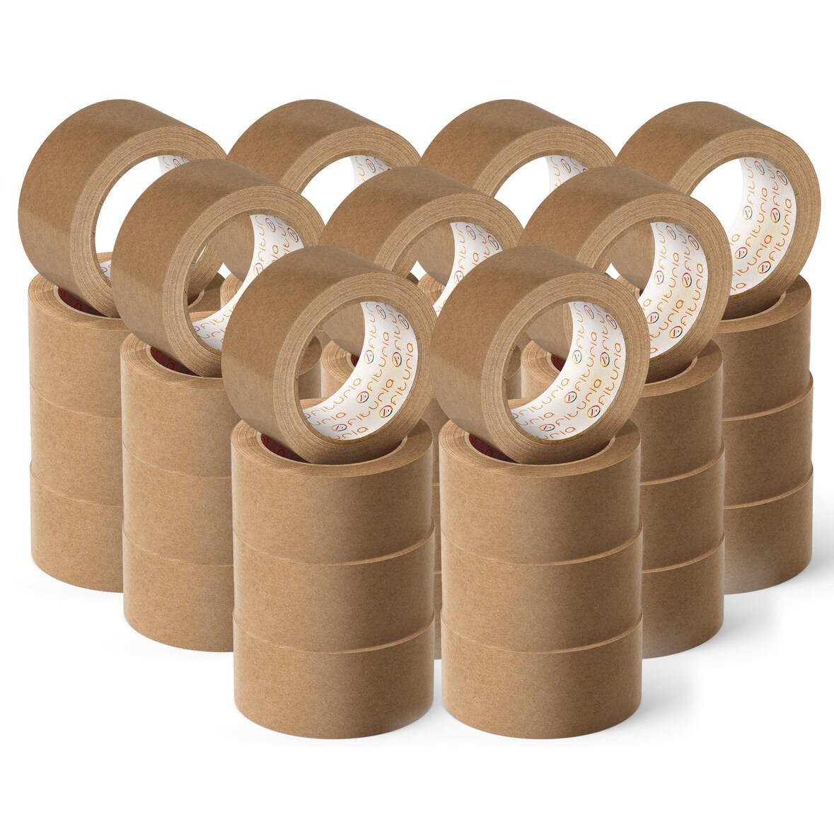 Cinta Adhesiva Ecológica de Papel Kraft color Marrón. Cinta de Carrocero para Embalaje. Ofituria  (72 mm x 45 mts - Kraft, 36 Rollos)