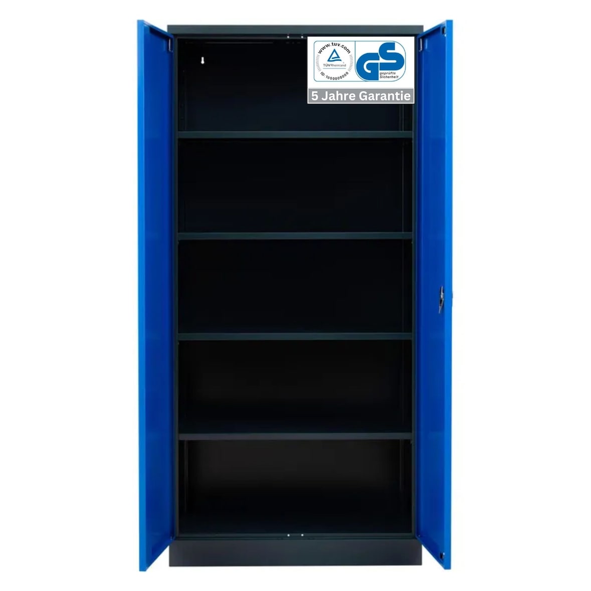 PROREGAL Stahlschrank BEE mit 5 lackierten Fachböden | HxBxT 195x92x42cm | Schwarz-Blau | Werkstattschrank Werkzeugschrank Aktenschrank