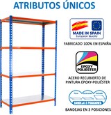 thumbnail of SimonRack Estantería Metálica, 1500x1200x400 mm, 4 Alturas, Bandeja Metal, 200 kg de Punto Flexión, Azul/Naranja/Galva - Simonclick