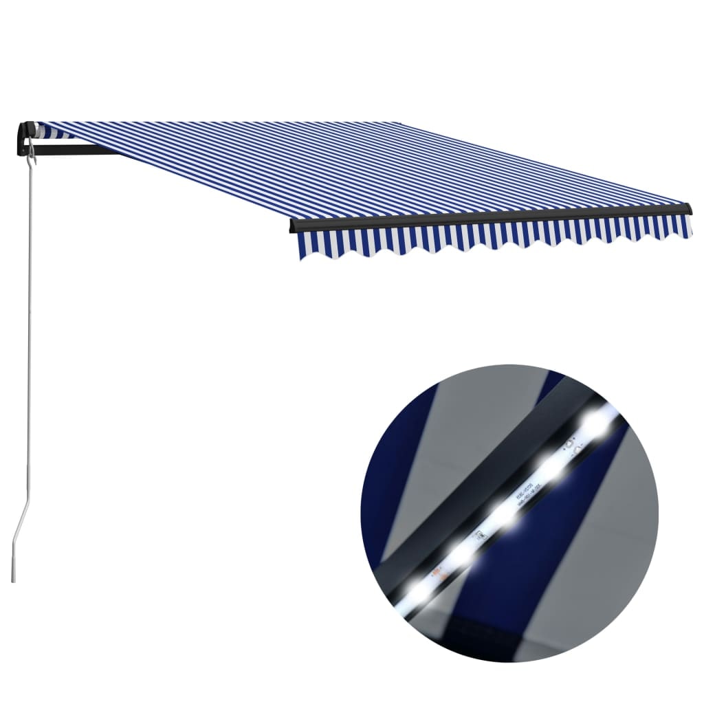 vidaXL Einziehbare Markise Handbetrieben mit LED 300x250 cm Blau Weiß