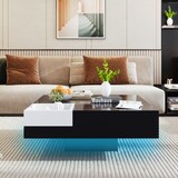 thumbnail of Merax Couchtisch, Hochglanz-Wohnzimmertisch, Beistelltisch mit abnehmbarer Aufbewahrungsbox, weiß und Schwarz, 72*72*30 cm, Mit LED-Lichteffekt