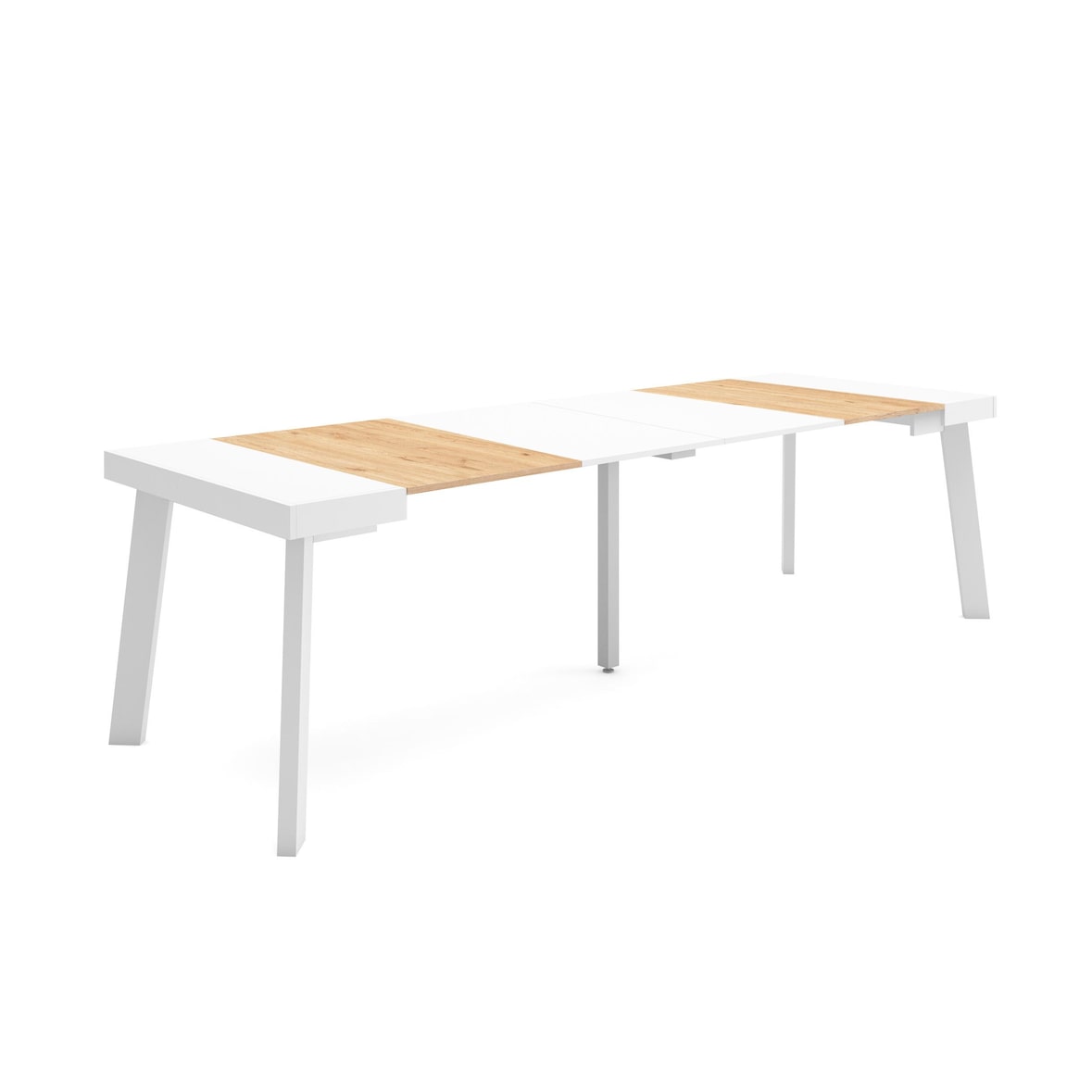 Ausziehbarer Konsolentisch, 262x90x73cm, Für 12 Personen, Holzbeine, Moderner Stil, Eiche und Weiß _ 373_37