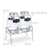 thumbnail of Relaxdays Getränkespender mit Ständer, 2er Set, Limobehälter 4L, Zapfhahn und Deckel, Wasserspender, Glas, transparent