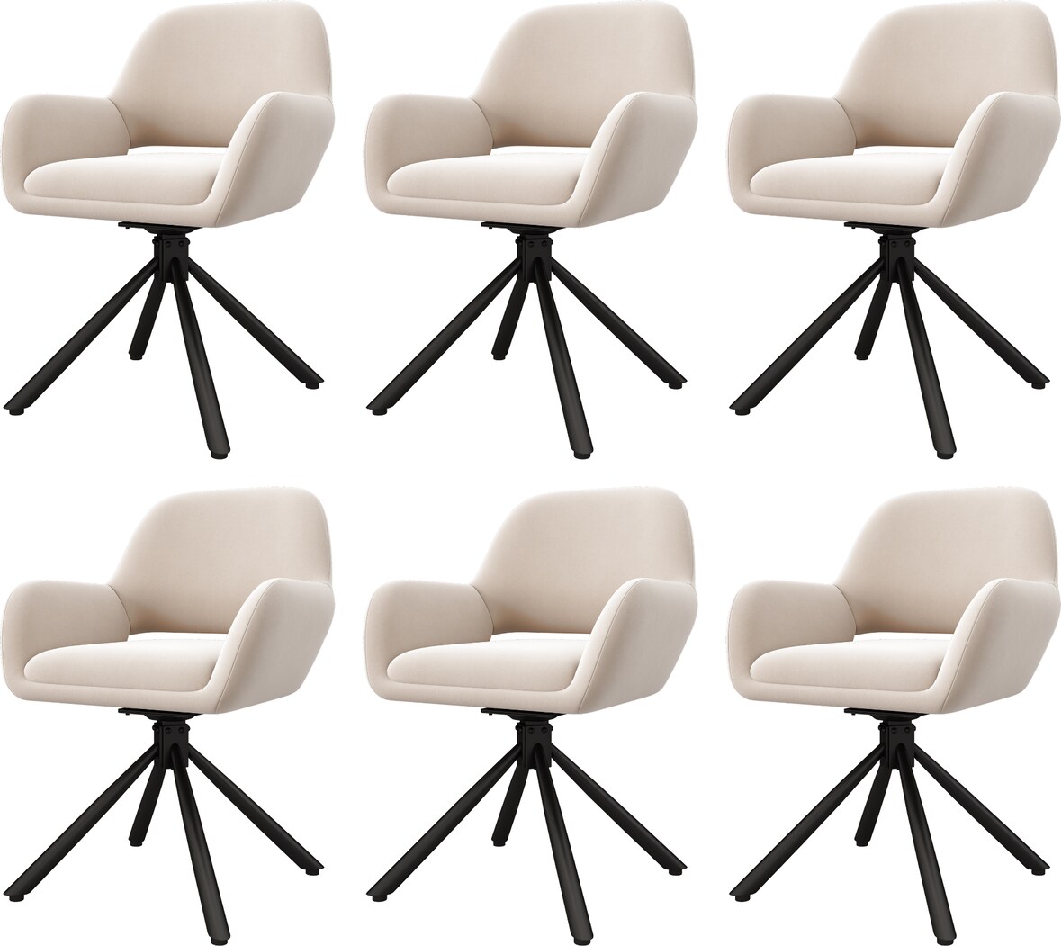 Drehbare Esszimmerstühle 6er-Set Samt Beige mit Armlehnen, Metallgestell