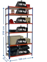 thumbnail of SimonRack Estantería Metálica, 2500x1000x500 mm, 6 Alturas, Bandeja Madera, 150 kg de Punto Flexión, Azul/Naranja/Madera - Maderclick