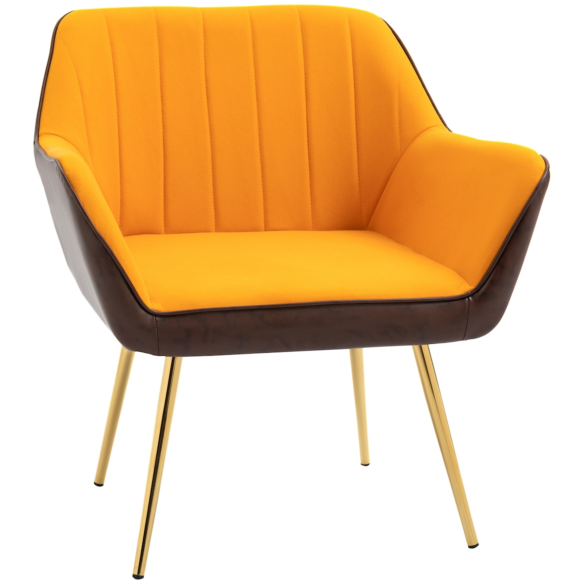 HOMCOM butaca de salón sillón de salón tapizado en cuero Sintético y terciopelo con reposabrazos patas doradas y marco de acero carga 120 kg gris