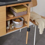 thumbnail of Meuble double vasque 140cm chêne STUDIO suspendu + miroir rond + colonne