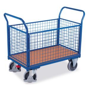 Gitter-Vierwandwagen, Tragl. 500kg, Ladefl. LxB 1170x760mm, Holzplatte, 4 Wände