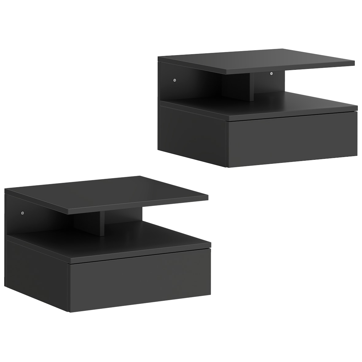 HOMCOM Set de 2 Mesitas de Noche Flotantes con 1 Cajón y Estante Abierto Diseño Moderno Montado en la Pared 35x32x22,5 cm Negro