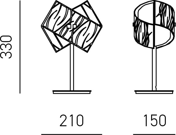 Zwei abstrakte Tischlampen mit geometrischen Schirmen.