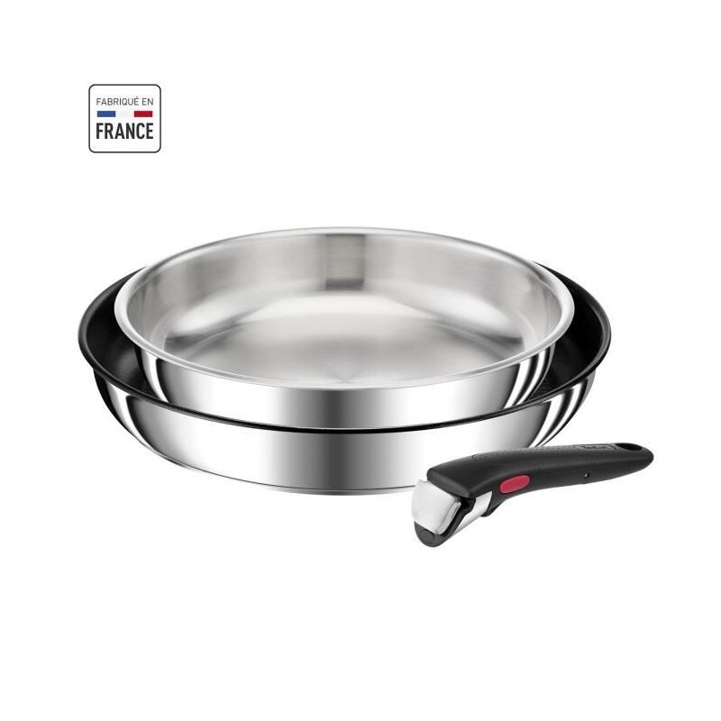 Tefal Ingenio Set 3 Pcs, Poeles 24/28 Cm, Poignée, Induction, Revetement Antiadhésif + Inox, Fabriqué En France, Preference L