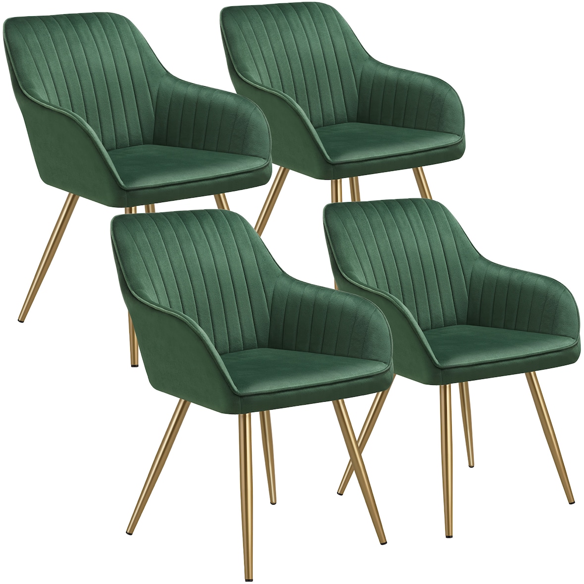 tectake Eetkamerstoel Marilyn, fluweeloptiek, doorgestikt - donkergroen/goud, Set van 4 - 405753