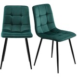 thumbnail of Esszimmerstuhl 4er Set Samt Dunkelgrün 86x46x44 cm mit Rückenlehne Ziersteppung Metallbeinen ergonomisch und vielseitig einsetzbar