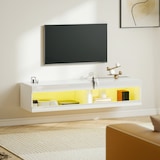 thumbnail of Hängendes TV Lowboard 140x40x30 cm mit LED-Beleuchtung Kabelmanagement offene Fächer für 55 bis 60 Zoll Fernseher Hochglanz Weiß
