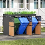 thumbnail of Merax Outdoor Mülltonnenbox für 3×240L Mülltonnen, 199×80×128 cm, 3-türige Mülltonnenverkleidung mit Pflanzkasten, Grau