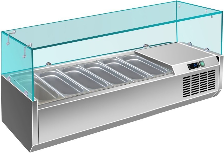 A&S Pizzakühlaufsatz mit Glasaufsatz 6x 1/4 GN | 1400x335x460 mm