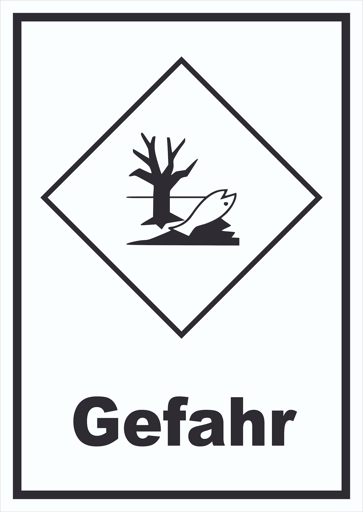 Schild Kenn­zeichen Umwelt­gefähr­dend Gefahr Fisch Wasser Baum hochkant A3 Rückseite selbstklebend