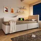 thumbnail of Komfortables Sofa-Bett Samtstoff mit Stauraum Hydraulik Lattenrost Leselampe USB-C Modernes Tagesbett Wohnzimmer 90x190 cm Beige