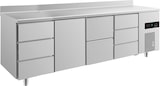 thumbnail of Gastro Kühltisch 2 Schubladen mittig je 3 Schubladen links&rechts 1 Tür Mitte, Aufkantung, Umluftkühlung 2330x700x850mm -2/+8°C