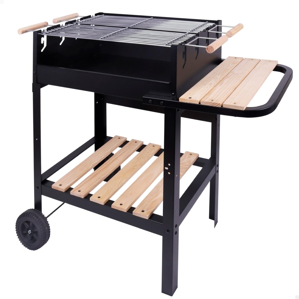 Barbacoa carbón portátil madera doble parrilla Aktive