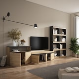 thumbnail of Wohnzimmer-TV-Schrank, Wohnzimmer-Wandsystem, 370x186x35cm, Für TV bis 65“, Möbelset, Moderner Stil, Eiche und Schwarz - 111_1265