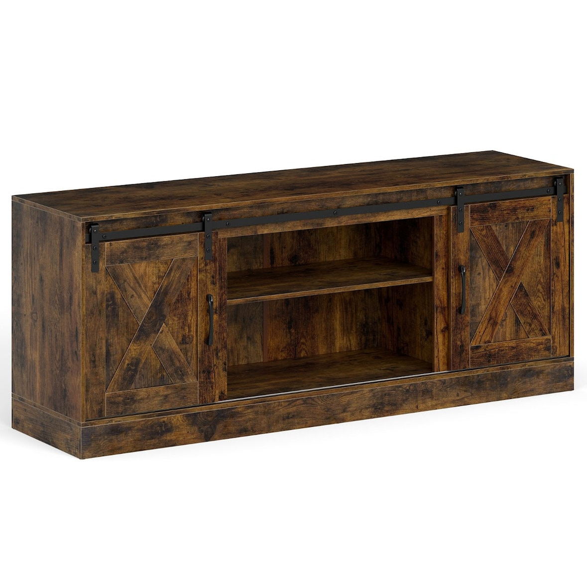 Helloshop26 - Meuble TV avec portes coulissantes 150 x 39 x 60 cm rangement personnalisé style rustique en bois marron 20_0019040