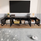 thumbnail of TV-Schrank 170x36x54 cm Schwarz mit vier Türen, Gitter & Goldakzente, TV-Ständer mit Soft-Close, Kabelmanagement, verstellbaren Füßen