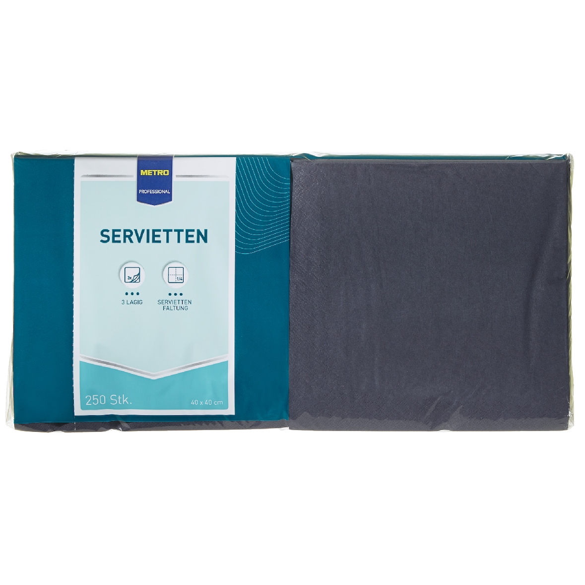 METRO PROFESSIONAL Zelltuch-Servietten, 40 x 40 cm, 1/4 Falz, 3-lagig, schwarz, 4 x 250 Stück